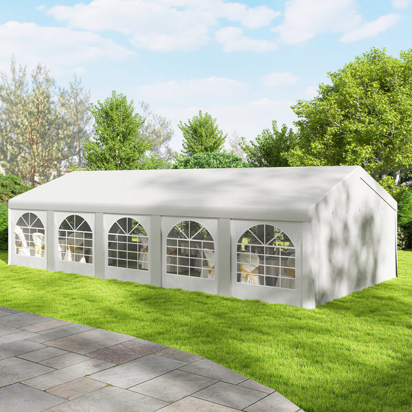 Tente de réception 5x10m, barnum 5 compartiments, protection UV 40+ et structure renforcée en acier galvanisé - tonnelle de jardin, chapiteau 10 parois amovibles pour fête et mariage, blanc