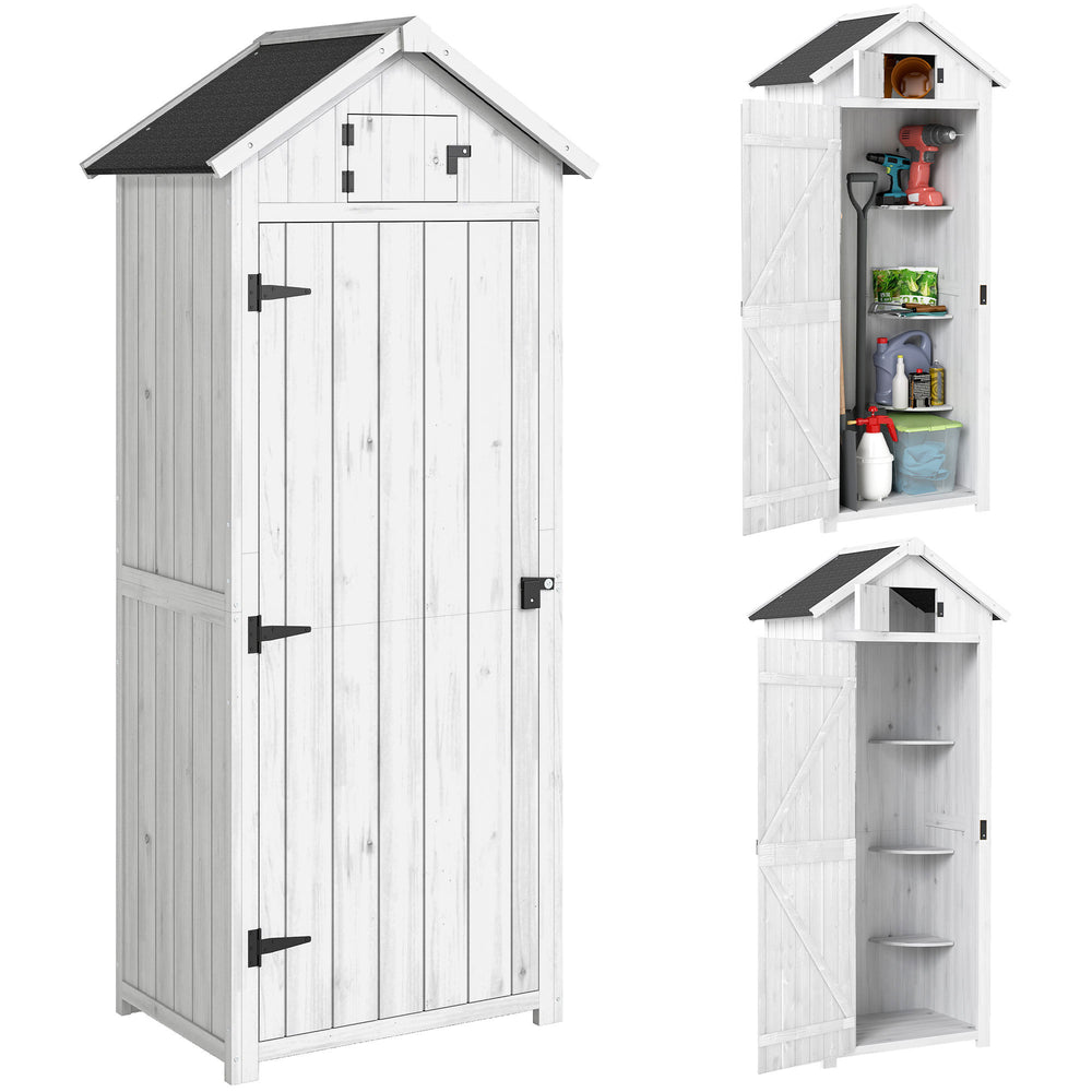 Armoire de Jardin Extérieur, Abri de Jardin en Bois, Abri pour Outils, 3 Étagères, 2 Portes à Loquets, Toit en Pente Bitumé, 77L x 54l x 179H cm, Sapin Traité, Gris Clair