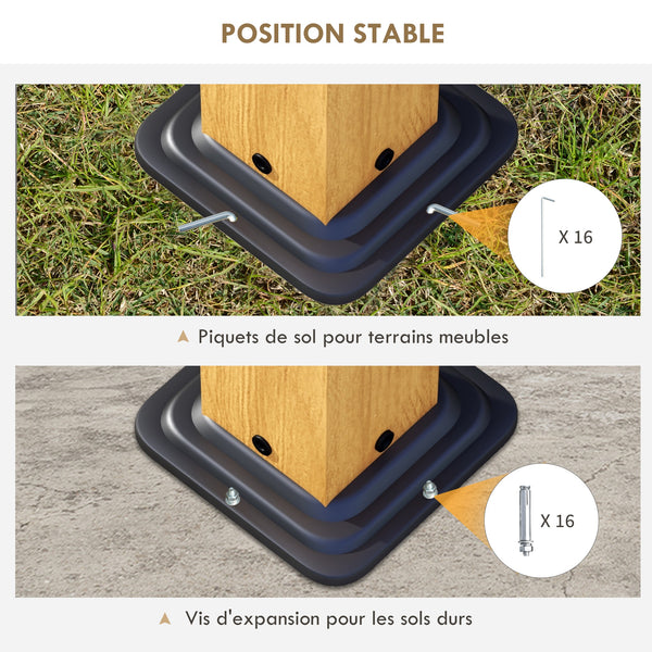 Pergola bioclimatique en aluminium 3 x 4 m pergola jardin extérieur avec lames orientables manivelle, style contemporain - noir et naturel effet grain de bois