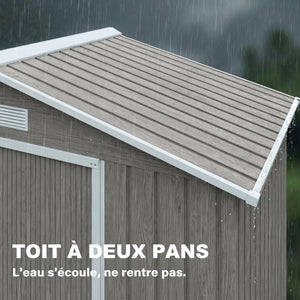 Abri de jardin en métal 2,77 m² cabane de jardin 213 x 130 x 185 cm cabanon rangement outils avec kit de fondation, porte coulissante verrouillables et 4 aérations - marron clair