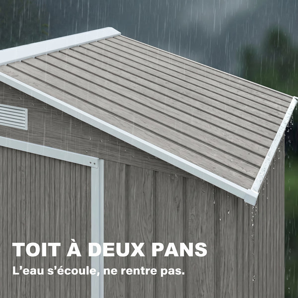 Abri de jardin en métal 2,77 m² cabane de jardin 213 x 130 x 185 cm cabanon rangement outils avec kit de fondation, porte coulissante verrouillables et 4 aérations - marron clair