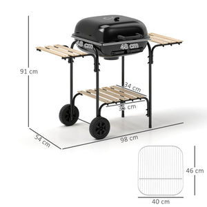 Barbecue charbon de bois chariot de cuisson avec surface de cuisson de 1840 cm², barbecue fumoir portable avec grille, couvercle, étagères et roues, pour camping pique-nique, noir