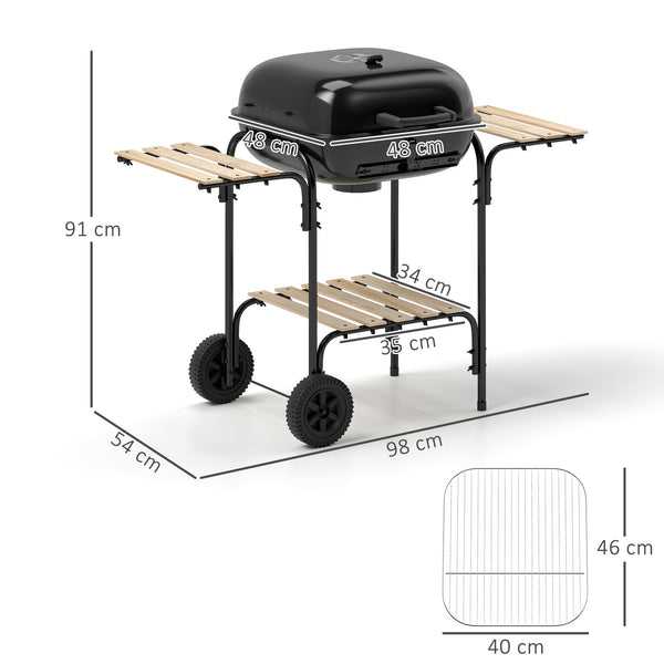 Barbecue charbon de bois chariot de cuisson avec surface de cuisson de 1840 cm², barbecue fumoir portable avec grille, couvercle, étagères et roues, pour camping pique-nique, noir
