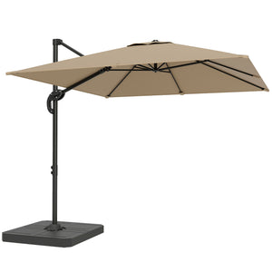 Parasol déporté carré 2,4x2,4m avec pied et dalles lestage - parasol de jardin extérieur, mât aluminium et rotatif 360° par pédale - UV50+ et inclinaison 5 positions pour terrasse, kaki