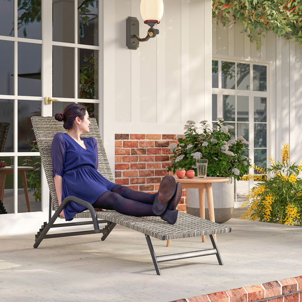 Bain de soleil en résine tressée, chaise longue transat jardin extérieur inclinable et réglable sur 4 niveaux, en forme de S, pour camping piscine terrasse, 156 x 62 x 96 cm, marron