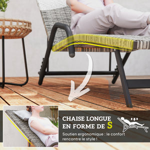 Bain de soleil en résine tressée, chaise longue transat jardin extérieur inclinable et réglable sur 4 niveaux, en forme de S, pour camping piscine terrasse, 156 x 62 x 96 cm, marron