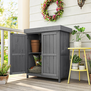 Armoire de Jardin sur Pied Double Porte étagère et Toit bitumé relevable dim. 74L x 43l x 88H cm Bois Massif de Sapin
