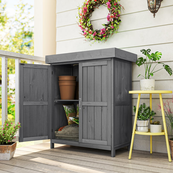 Armoire de Jardin sur Pied Double Porte étagère et Toit bitumé relevable dim. 74L x 43l x 88H cm Bois Massif de Sapin