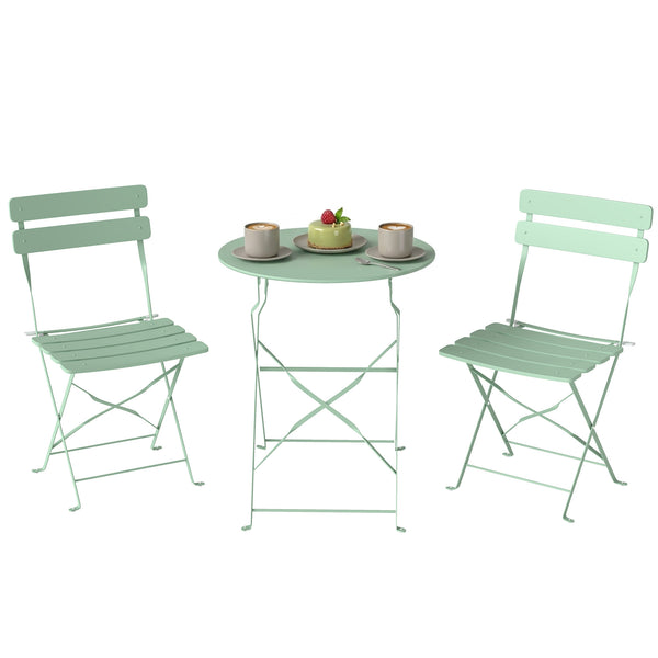 Ensemble bistro de jardin 3 pièces pliable - Table bistrot et 2 chaises à lames, pieds doubles en X, résistant à la rouille - Ensemble balcon extérieur Vert