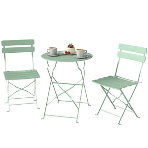 Ensemble bistro de jardin 3 pièces pliable - Table bistrot et 2 chaises à lames, pieds doubles en X, résistant à la rouille - Ensemble balcon extérieur Vert