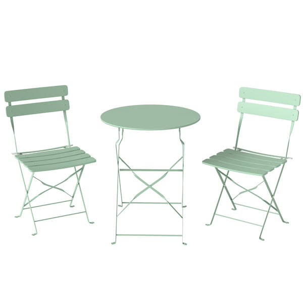 Ensemble bistro de jardin 3 pièces pliable - Table bistrot et 2 chaises à lames, pieds doubles en X, résistant à la rouille - Ensemble balcon extérieur Vert