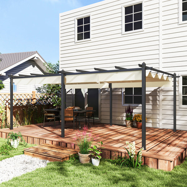 Pergola jardin exterieur pergola aluminium 3,6 x 6 m coulissante rétractable pour terrasse structure en aluminium + toile polyester - beige