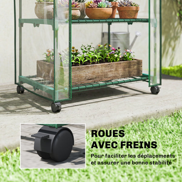Serre de jardin PVC avec étagères 3 niveaux, serre de balcon, bâche PVC, châssis en acier, porte zippée enroulable, pour légumes plantes fleurs, 69x49x130cm, transparent