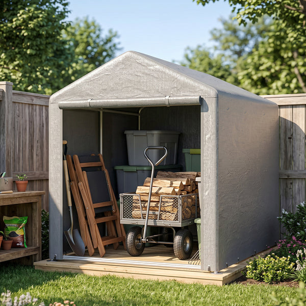 Abri de Jardin Tente de Stockage Imperméable Abri Moto Porte Enroulable Fermeture Éclair, Garage pour Vélo et Outils Rangement, 160x218x172cm Gris Clair