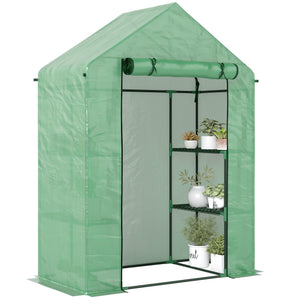 Serre de Jardin avec Étagères 3 Niveaux, Petite Serre de Balcon en Bâche PE 140 g/㎡ Renforcée et Châssis Acier, pour Légumes et Fleurs, Intérieur et Extérieur, 141 x 72 x 191 cm, Vert