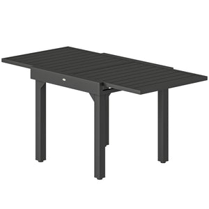 Table de jardin extensible pour 4 à 6 personnes, 160/80 x 80 x 75 cm, table à manger extérieure en aluminium avec plateau à lattes, pieds en acier, pour terrasse, balcon, patio, noir
