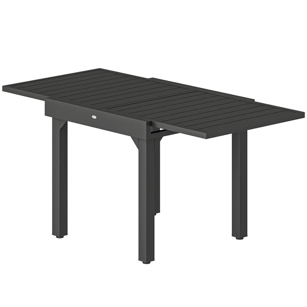 Table de jardin extensible pour 4 à 6 personnes, 160/80 x 80 x 75 cm, table à manger extérieure en aluminium avec plateau à lattes, pieds en acier, pour terrasse, balcon, patio, noir