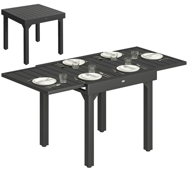 Table de jardin extensible pour 4 à 6 personnes, 160/80 x 80 x 75 cm, table à manger extérieure en aluminium avec plateau à lattes, pieds en acier, pour terrasse, balcon, patio, noir