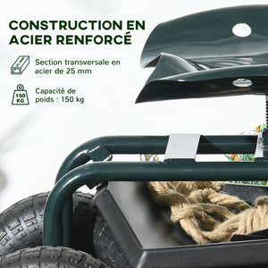 Siège de jardin siège de travail chaise roulante siège pivotant à 360° et réglable en hauteur avec plateau à outils charge max. 150 Kg vert