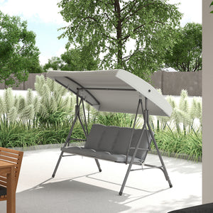 Balancelle de Jardin 3 Places Grand Confort Toit Inclinaison réglable épais Coussins Amovibles Polyester Acier époxy gris clair