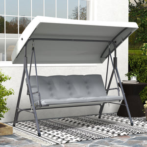 Balancelle de Jardin 3 Places Grand Confort Toit Inclinaison réglable épais Coussins Amovibles Polyester Acier époxy gris clair