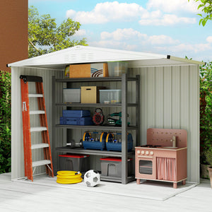 Abri de jardin en métal 2,7 m² cabane de jardin 246 x 117 x 180 cm cabanon rangement outils avec fenêtre, 4 évents et porte verrouillable, cabanon jardin extérieur en acier galvanisé, gris