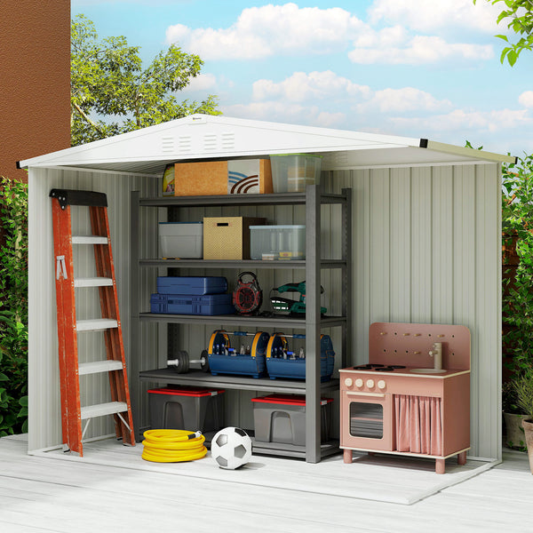 Abri de jardin en métal 2,7 m² cabane de jardin 246 x 117 x 180 cm cabanon rangement outils avec fenêtre, 4 évents et porte verrouillable, cabanon jardin extérieur en acier galvanisé, gris
