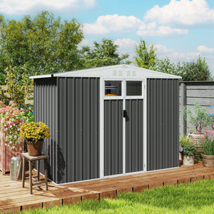 Abri de jardin en métal 2,7 m² cabane de jardin 246 x 117 x 180 cm cabanon rangement outils avec fenêtre, 4 évents et porte verrouillable, cabanon jardin extérieur en acier galvanisé, gris