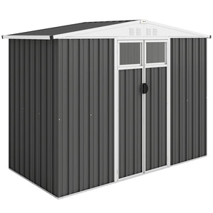 Abri de jardin en métal 2,7 m² cabane de jardin 246 x 117 x 180 cm cabanon rangement outils avec fenêtre, 4 évents et porte verrouillable, cabanon jardin extérieur en acier galvanisé, gris