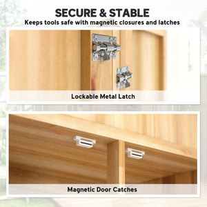 Armoire de Jardin en Bois, Abri à Outils 190cm et 4 Portes - Rangement Extérieur Toit en Pointe en Asphalte - Cabane de Jardin avec Étagères Amovibles pour Terrasse Balcon, Bois Naturel