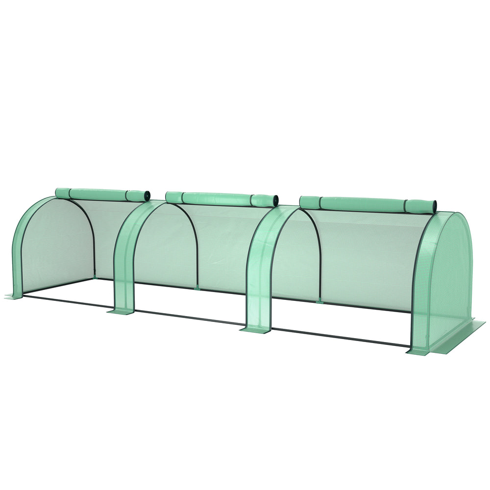 Mini Serre de Jardin Mini Serre Tunnel Serre à Tomates 3,5 x 1 x 0,8 m Acier Plastique Haute Densité Anti-UV 3 Portes avec Zip Enroulables Vert