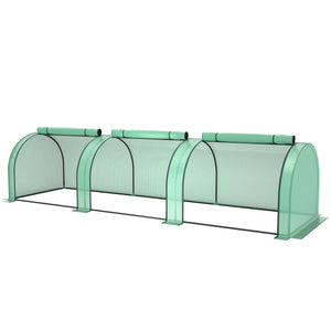 Mini Serre de Jardin Mini Serre Tunnel Serre à Tomates 3,5 x 1 x 0,8 m Acier Plastique Haute Densité Anti-UV 3 Portes avec Zip Enroulables Vert