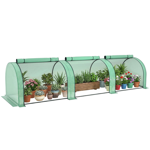 Mini Serre de Jardin Mini Serre Tunnel Serre à Tomates 3,5 x 1 x 0,8 m Acier Plastique Haute Densité Anti-UV 3 Portes avec Zip Enroulables Vert