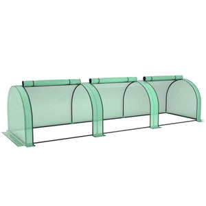 Mini Serre de Jardin Mini Serre Tunnel Serre à Tomates 3,5 x 1 x 0,8 m Acier Plastique Haute Densité Anti-UV 3 Portes avec Zip Enroulables Vert