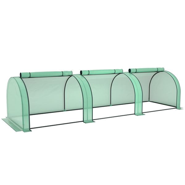 Mini Serre de Jardin Mini Serre Tunnel Serre à Tomates 3,5 x 1 x 0,8 m Acier Plastique Haute Densité Anti-UV 3 Portes avec Zip Enroulables Vert
