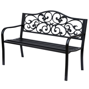 Banc de jardin 3 places terrasse Style Cosy Chic 127L x 60l x 85H cm métal époxy anticorrosion Noir