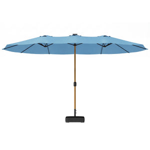Parasol de jardin double 5 x 3 m, parasol de jardin extérieur avec base incluse, manivelle, polyester 180g/m², protection UV, pour patio, terrasse, bleu