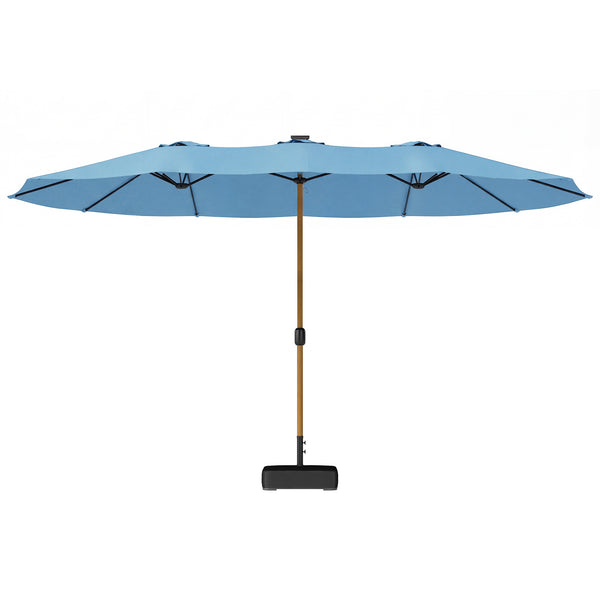 Parasol de jardin double 5 x 3 m, parasol de jardin extérieur avec base incluse, manivelle, polyester 180g/m², protection UV, pour patio, terrasse, bleu