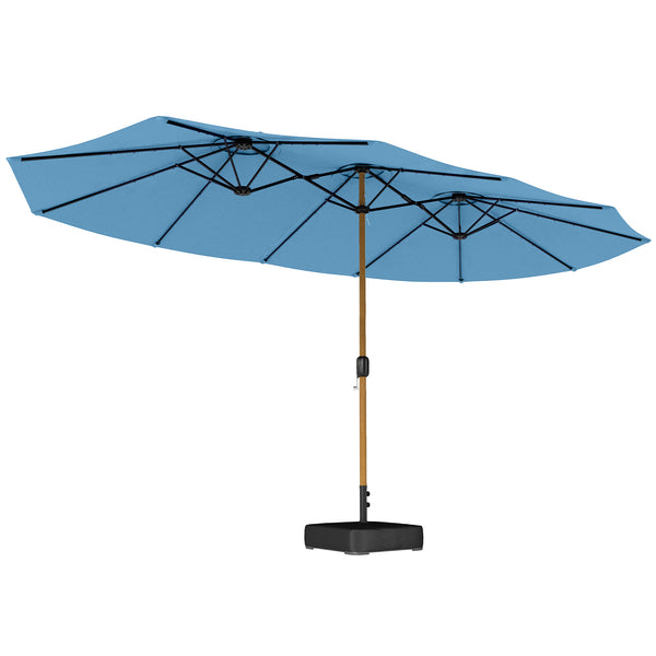Parasol de jardin double 5 x 3 m, parasol de jardin extérieur avec base incluse, manivelle, polyester 180g/m², protection UV, pour patio, terrasse, bleu