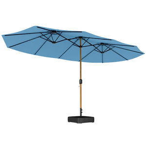 Parasol de jardin double 5 x 3 m, parasol de jardin extérieur avec base incluse, manivelle, polyester 180g/m², protection UV, pour patio, terrasse, bleu