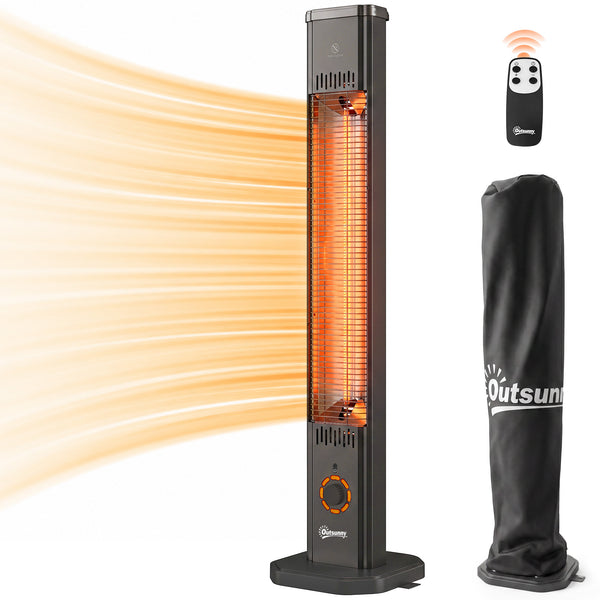 Radiateur Infrarouge sur Pied ou Mural 2000 W, Chauffage Électrique pour Terrasse, Extérieur et Intérieur IP65, Télécommande, 8 Niveaux, Minuterie, Housse, Chauffage Radiant, Anti-Basculement
