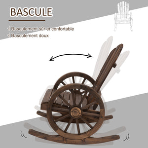Fauteuil de Jardin Adirondack à Bascule Rocking Chair Style Rustique Chic accoudoirs Roues Charette Bois Sapin traité carbonisation