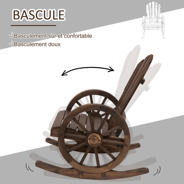 Fauteuil de Jardin Adirondack à Bascule Rocking Chair Style Rustique Chic accoudoirs Roues Charette Bois Sapin traité carbonisation