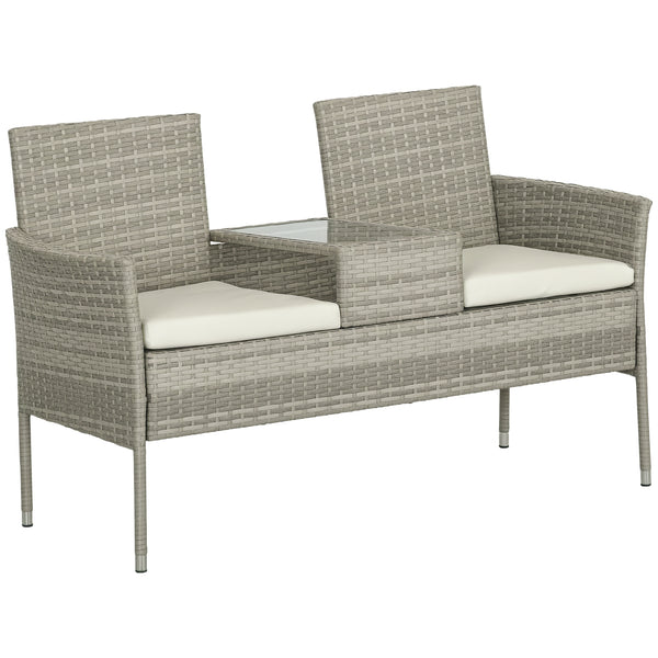 Banc de Jardin en résine tressée 2 Places avec Table et Coussins, 135 x 64 x 81 cm, pour Balcon et Terrasse, Canapé Extérieur, Résistant aux Intempéries, Noir crème