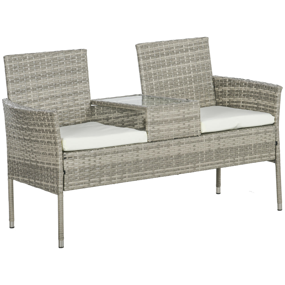 Banc de Jardin en résine tressée 2 Places avec Table et Coussins, 135 x 64 x 81 cm, pour Balcon et Terrasse, Canapé Extérieur, Résistant aux Intempéries, Noir crème