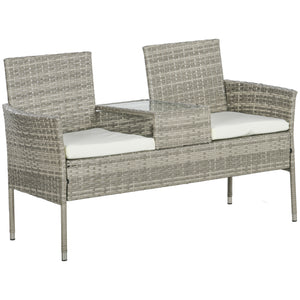 Banc de Jardin en résine tressée 2 Places avec Table et Coussins, 135 x 64 x 81 cm, pour Balcon et Terrasse, Canapé Extérieur, Résistant aux Intempéries, Noir crème