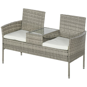 Banc de Jardin en résine tressée 2 Places avec Table et Coussins, 135 x 64 x 81 cm, pour Balcon et Terrasse, Canapé Extérieur, Résistant aux Intempéries, Noir crème