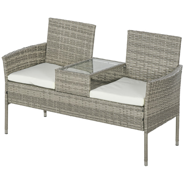 Banc de Jardin en résine tressée 2 Places avec Table et Coussins, 135 x 64 x 81 cm, pour Balcon et Terrasse, Canapé Extérieur, Résistant aux Intempéries, Noir crème