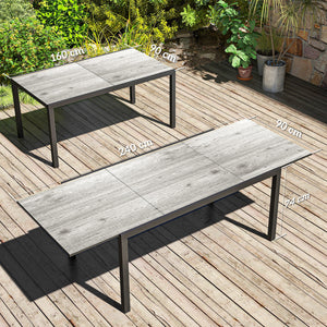 Table de jardin extensible 160/240 cm 6 - 8 personnes, table extérieur en forme rectangulaire, bordure en aluminium et structure en acier, idéal pour véranda, terrasse ou patio, gris