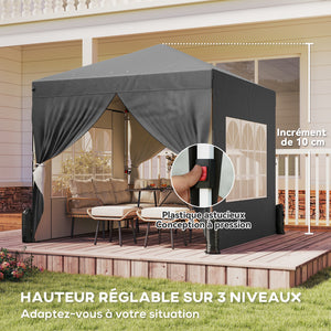 Tonnelle de jardin 2,5 x 2,5 m pop up tente pliante réglable en hauteur protection UV50+ tonnelle pliante avec 4 parois latérales 4 sacs de sable sac de transport montage facile gris foncé